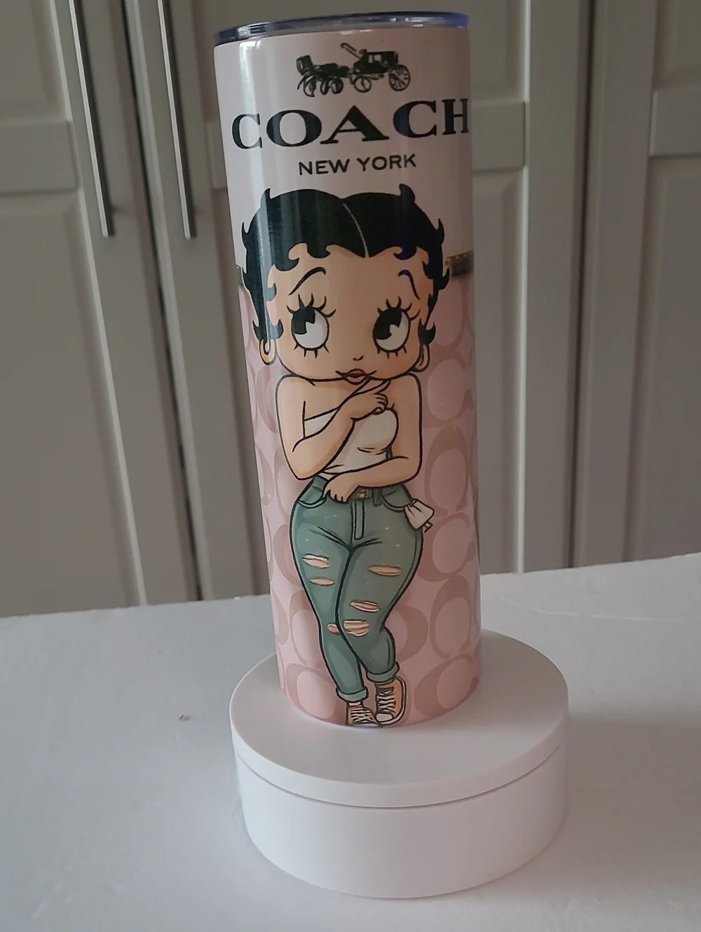 Stainless 20 Oz Skinney Betty Boop Coach Sublimation White Tumbler